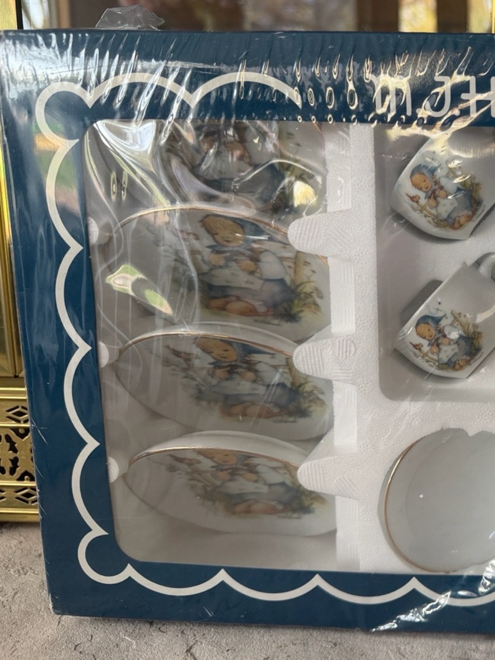 Vintage M.J. Hummel Children's Porcelain Tea Set - Blue Trim